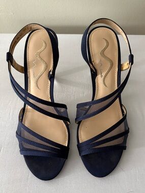 Nina Navy Mesh Strappy Slingback Heels